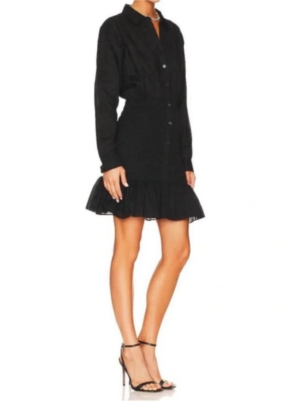 VERONICA BEARD Newport Dress Mini Black Shirtdress Smocked skirt Button Up sz 2 - Picture 8 of 15